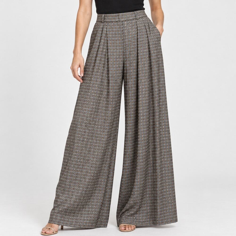 Banana Republic Silk Geometric Print Ultra Wide Leg Pants Size 8